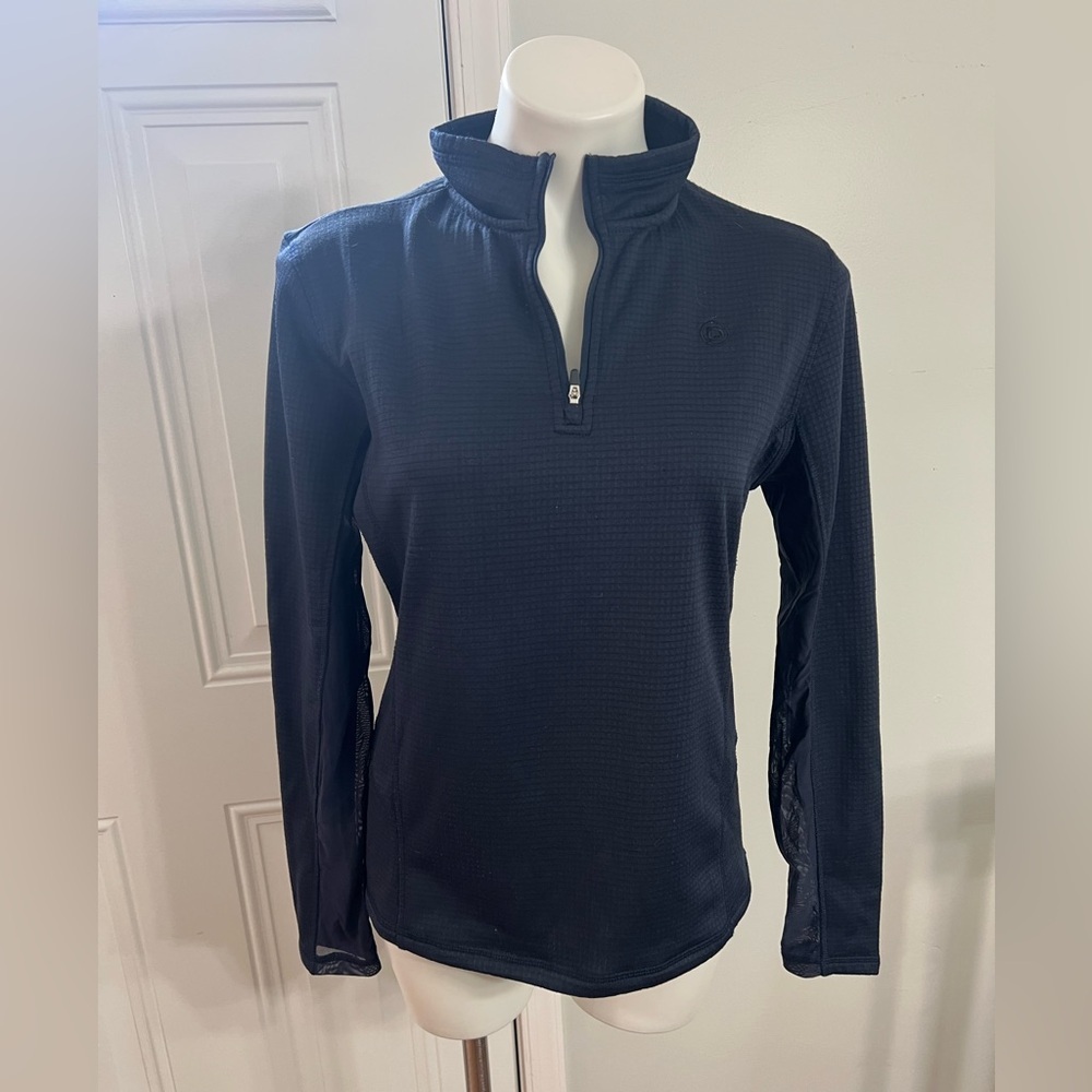 Blue Fitted Long Sleeve Polo Tee with Zipper